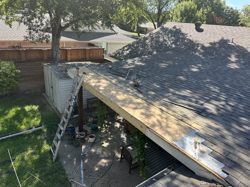 Patio cover reroof underway at the back of the house