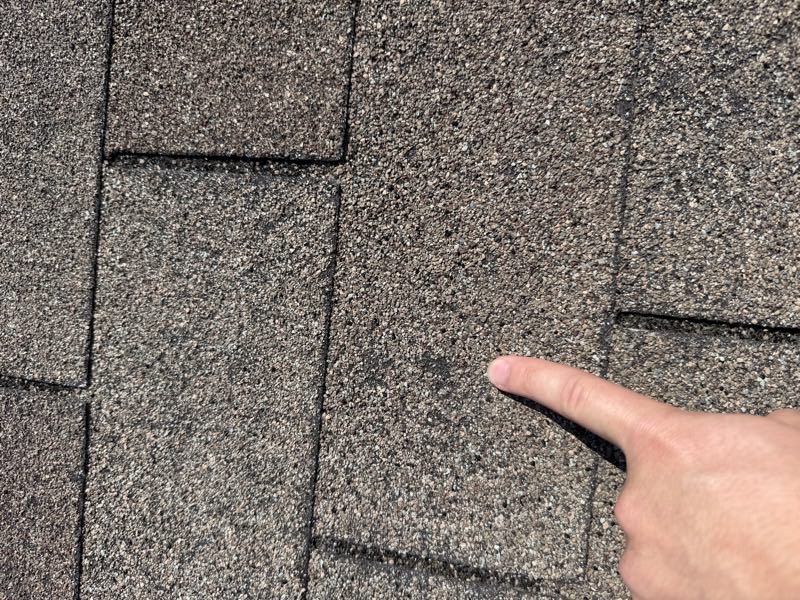 Pointing out a hail impact during an inspection